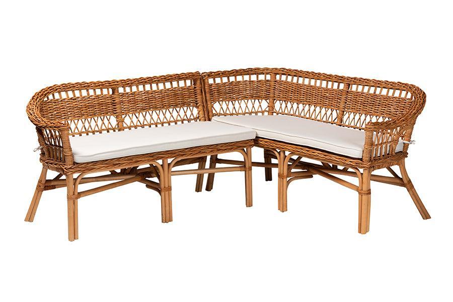 bali & pari Nella Modern Bohemian Natural Brown Rattan 2-Piece Dining Nook Banquette Set FredCo