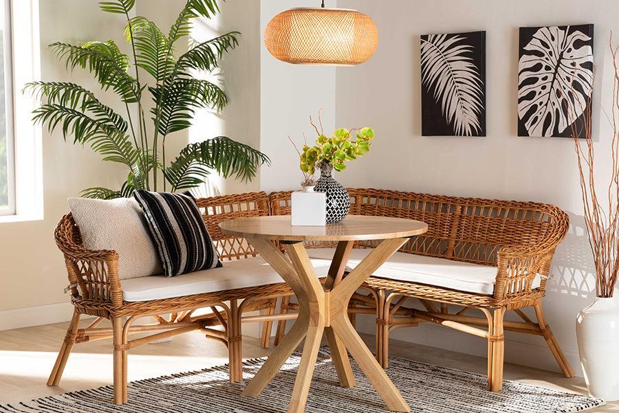 bali & pari Nella Modern Bohemian Natural Brown Rattan 2-Piece Dining Nook Banquette Set FredCo
