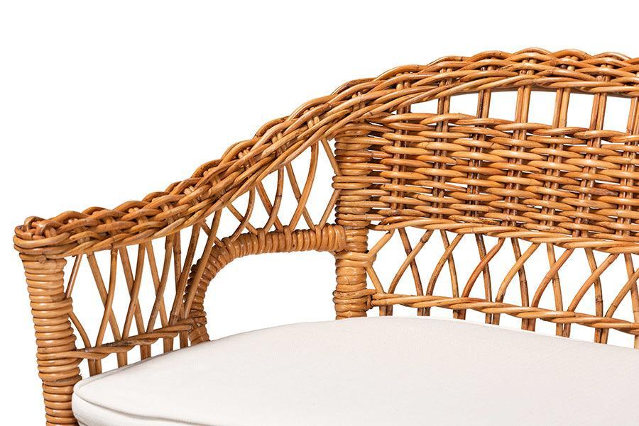 bali & pari Nella Modern Bohemian Natural Brown Rattan 2-Piece Dining Nook Banquette Set FredCo