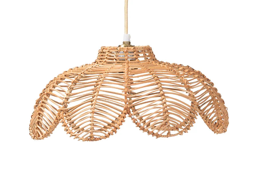 bali & pari Neorah Natural Rattan Pendant Lampshade - Coastal Boho Ceiling Light Cover with Handcrafted Petal Shape FredCo