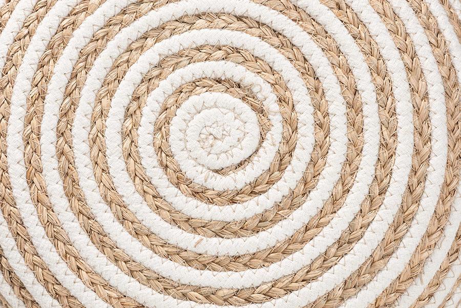 bali & pari Nequiel Modern Bohemian Natural Brown Seagrass and Woven Rope Ottoman Footstool FredCo