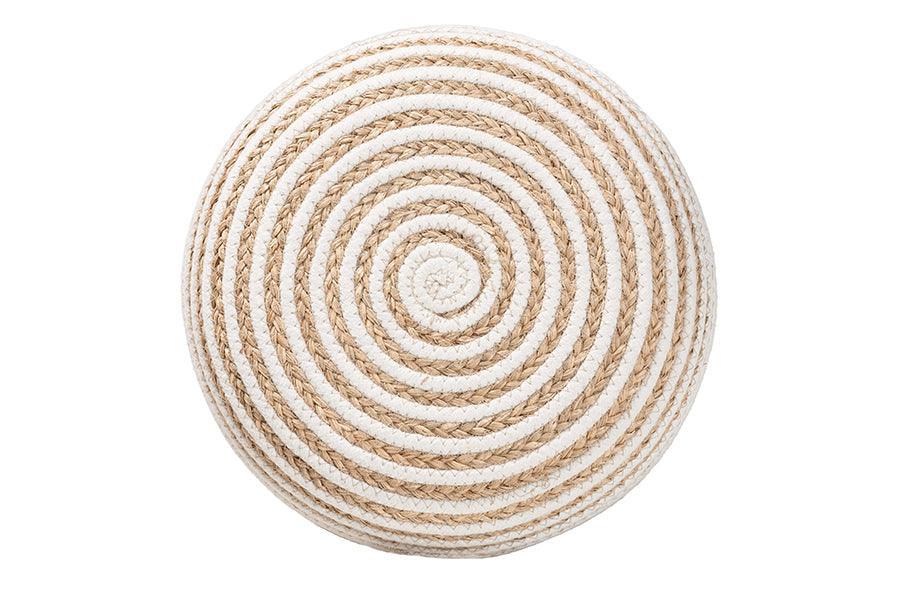 bali & pari Nequiel Modern Bohemian Natural Brown Seagrass and Woven Rope Ottoman Footstool FredCo