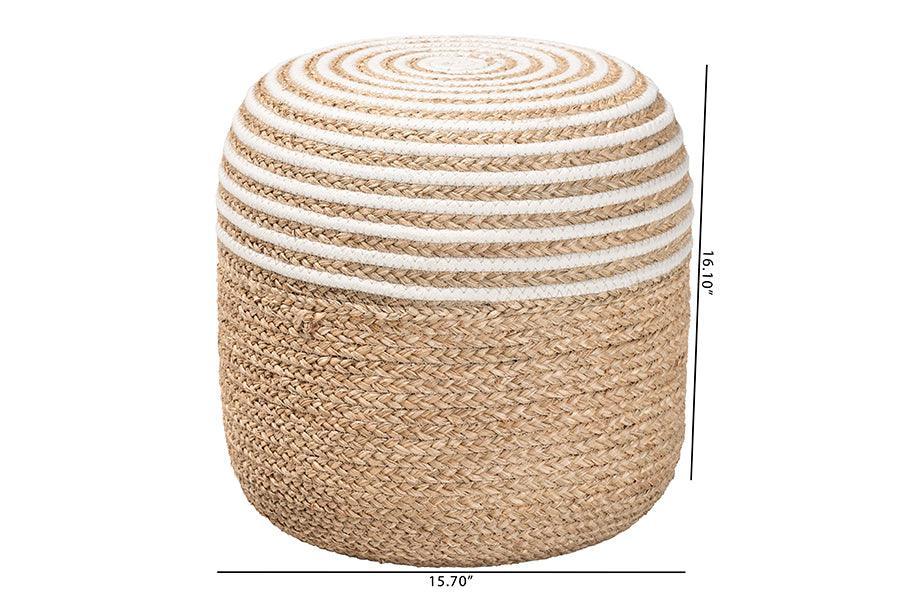 bali & pari Nequiel Modern Bohemian Natural Brown Seagrass and Woven Rope Ottoman Footstool FredCo