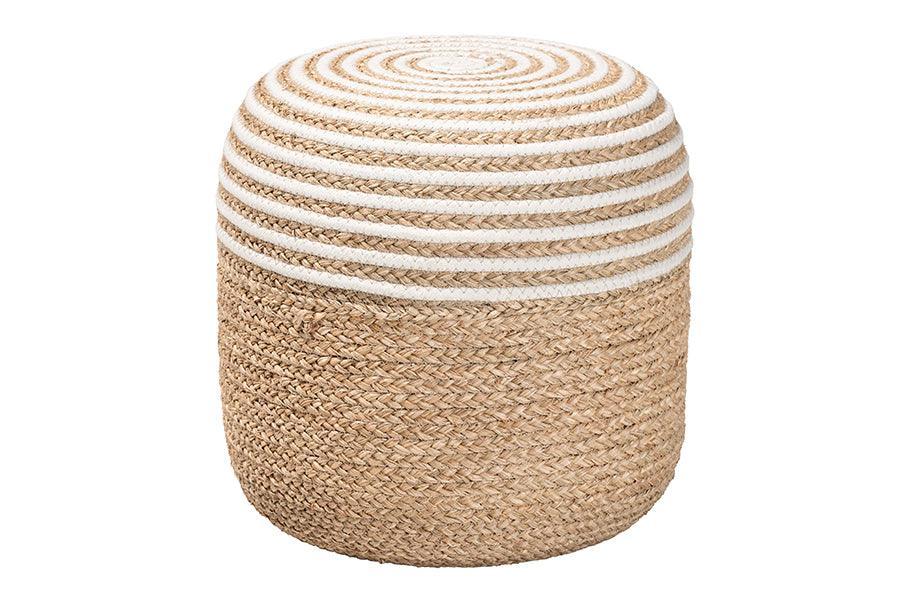 bali & pari Nequiel Modern Bohemian Natural Brown Seagrass and Woven Rope Ottoman Footstool FredCo