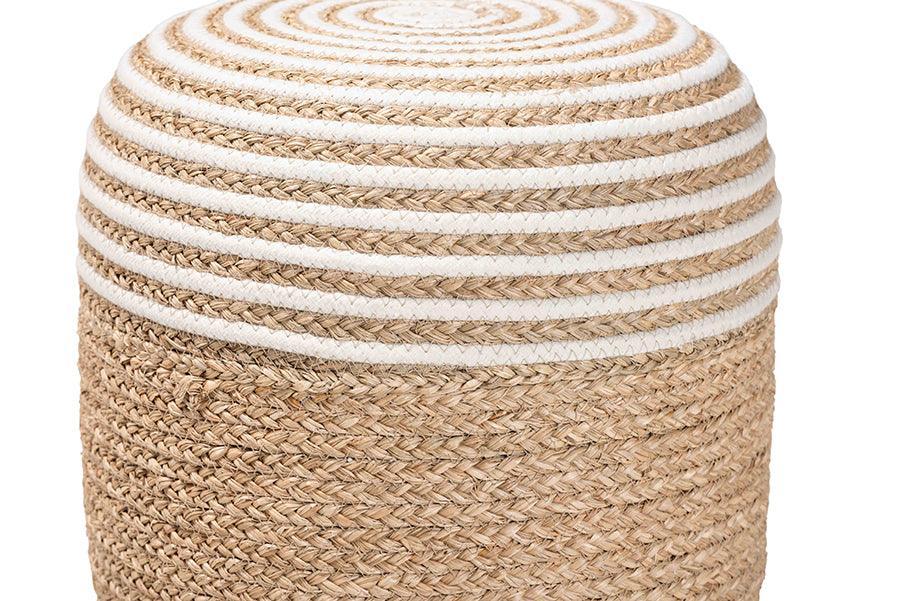 bali & pari Nequiel Modern Bohemian Natural Brown Seagrass and Woven Rope Ottoman Footstool FredCo