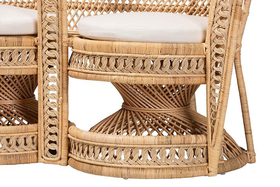 bali & pari Nerita Modern Bohemian Natural Brown Rattan Two-Seater Peacock Chair FredCo
