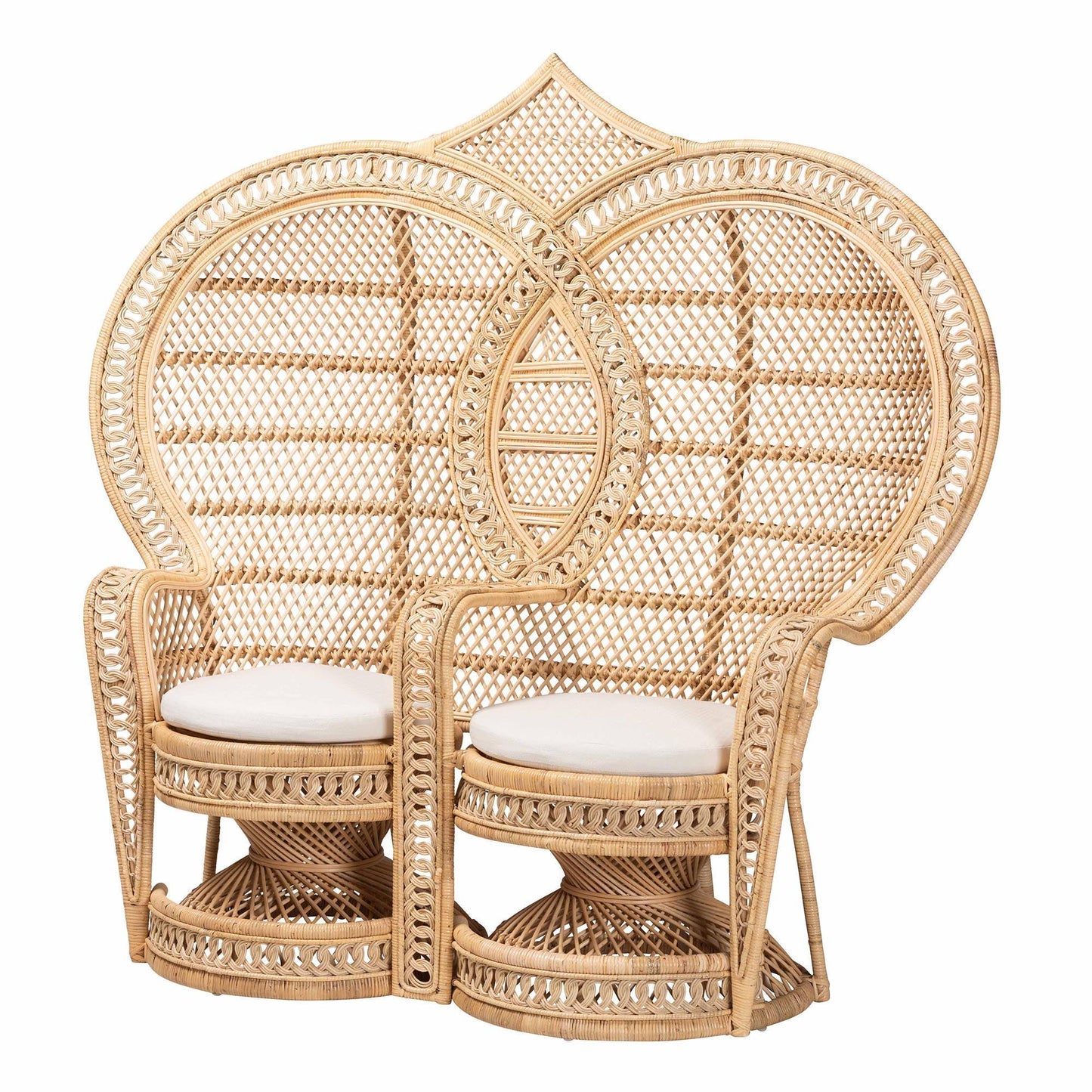 bali & pari Nerita Modern Bohemian Natural Brown Rattan Two-Seater Peacock Chair FredCo