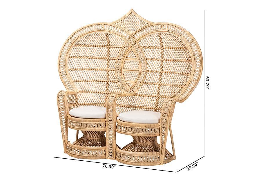 bali & pari Nerita Modern Bohemian Natural Brown Rattan Two-Seater Peacock Chair FredCo