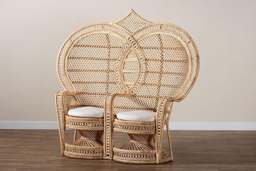bali & pari Nerita Modern Bohemian Natural Brown Rattan Two-Seater Peacock Chair FredCo