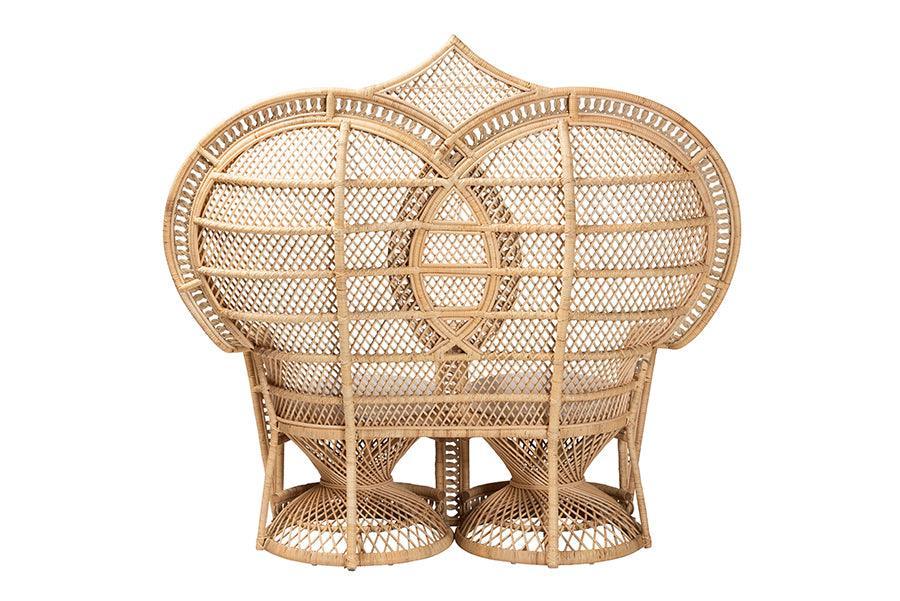bali & pari Nerita Modern Bohemian Natural Brown Rattan Two-Seater Peacock Chair FredCo