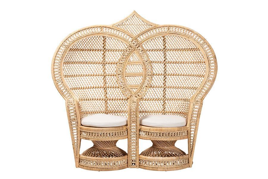 bali & pari Nerita Modern Bohemian Natural Brown Rattan Two-Seater Peacock Chair FredCo