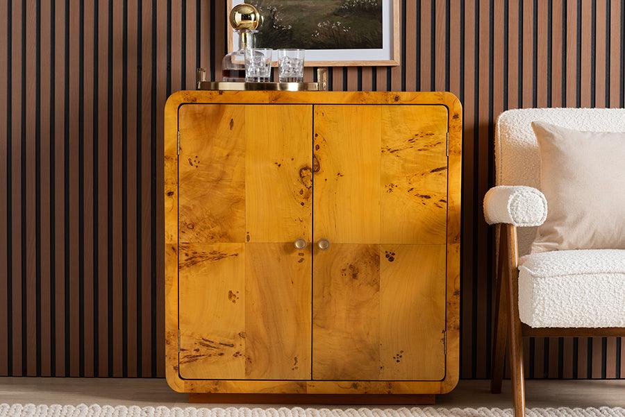 bali & pari Netra Modern and Contemporary Natural Real Burl Wood Storage Cabinet FredCo