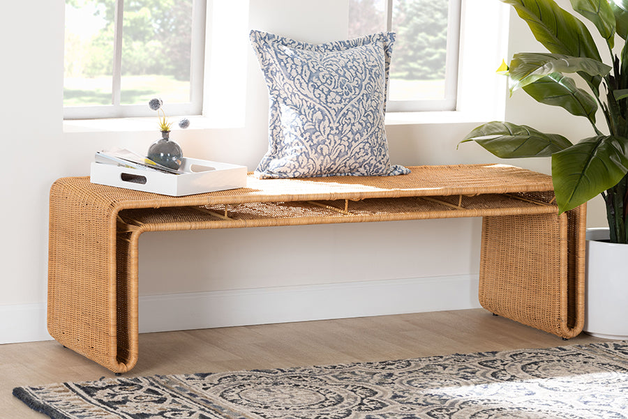 bali & pari Nevada Bohemian Light Honey Rattan Accent Bench FredCo