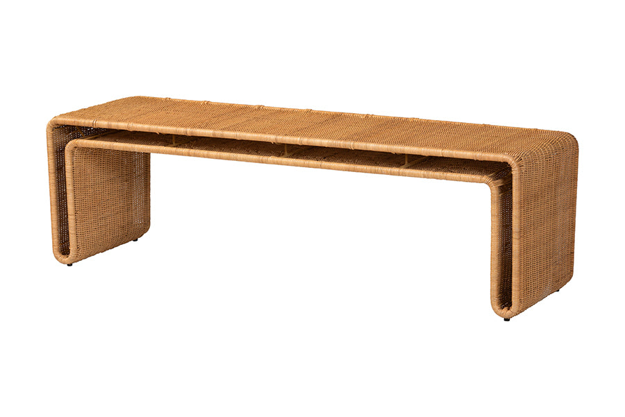 bali & pari Nevada Bohemian Light Honey Rattan Accent Bench FredCo