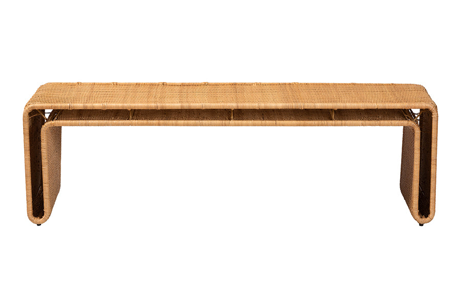 bali & pari Nevada Bohemian Light Honey Rattan Accent Bench FredCo