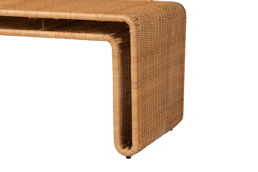 bali & pari Nevada Bohemian Light Honey Rattan Accent Bench FredCo