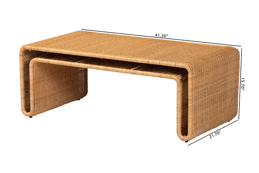 bali & pari Nevada Bohemian Light Honey Rattan Coffee Table FredCo