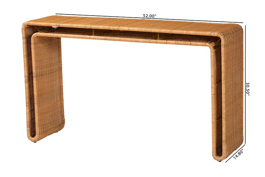 bali & pari Nevada Bohemian Light Honey Rattan Console Table FredCo