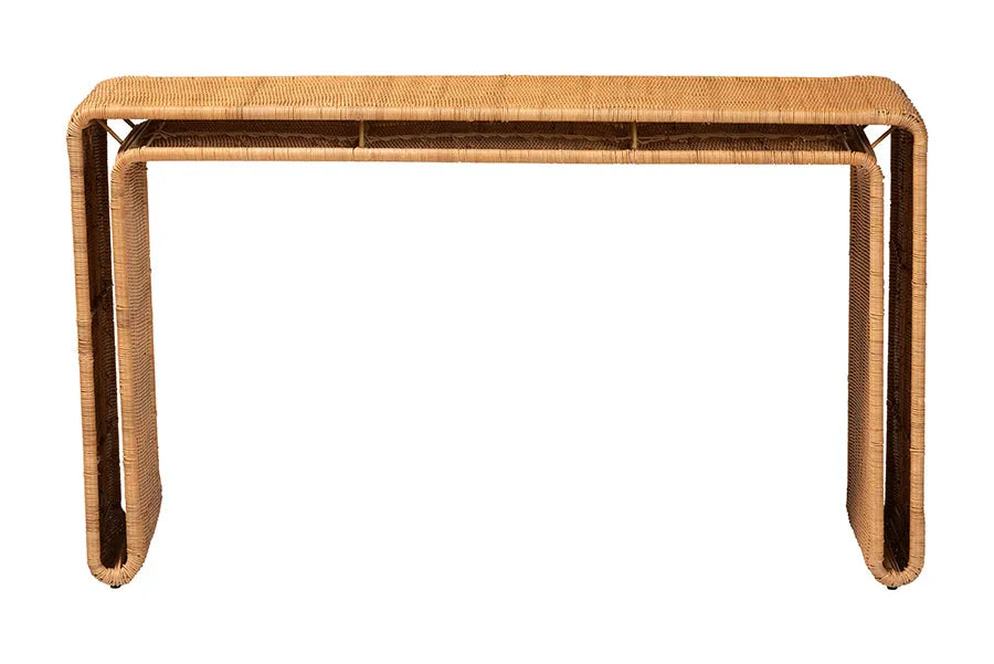 bali & pari Nevada Bohemian Light Honey Rattan Console Table FredCo