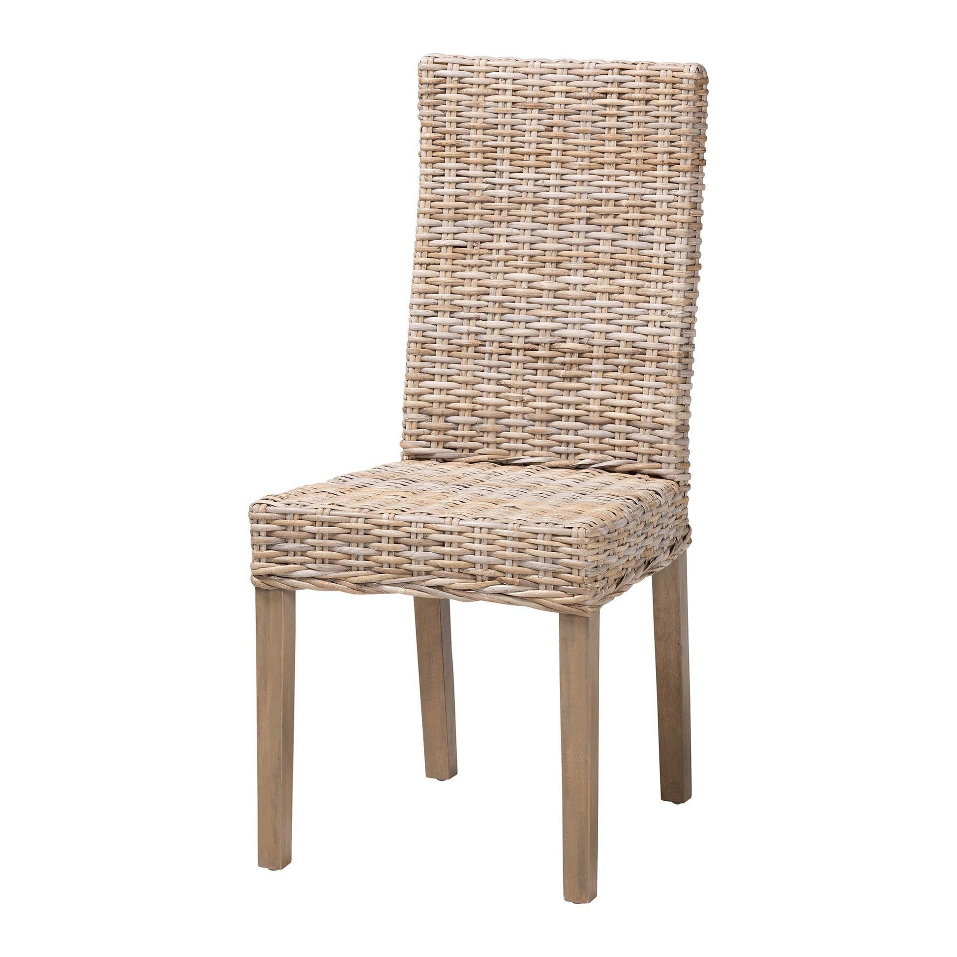 bali & pari Nevina Bohemian Grey Kubu Rattan and Mango Wood Dining Chair FredCo