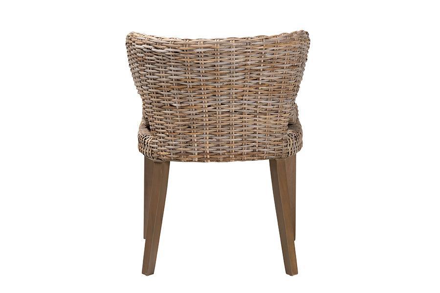 bali & pari Niesha Bohemian Grey Natural Kubu Rattan and Mahogany Wood Dining Chair FredCo