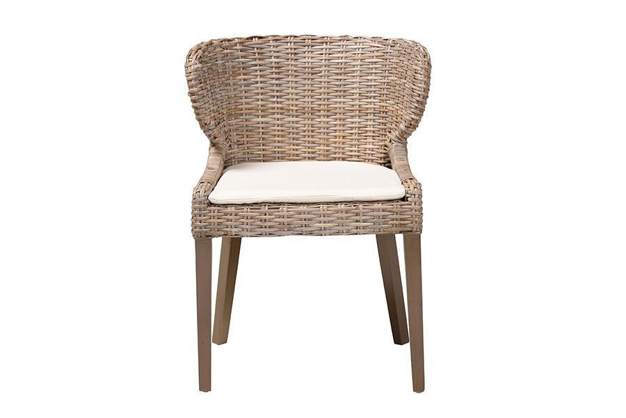 bali & pari Niesha Bohemian Grey Natural Kubu Rattan and Mahogany Wood Dining Chair FredCo