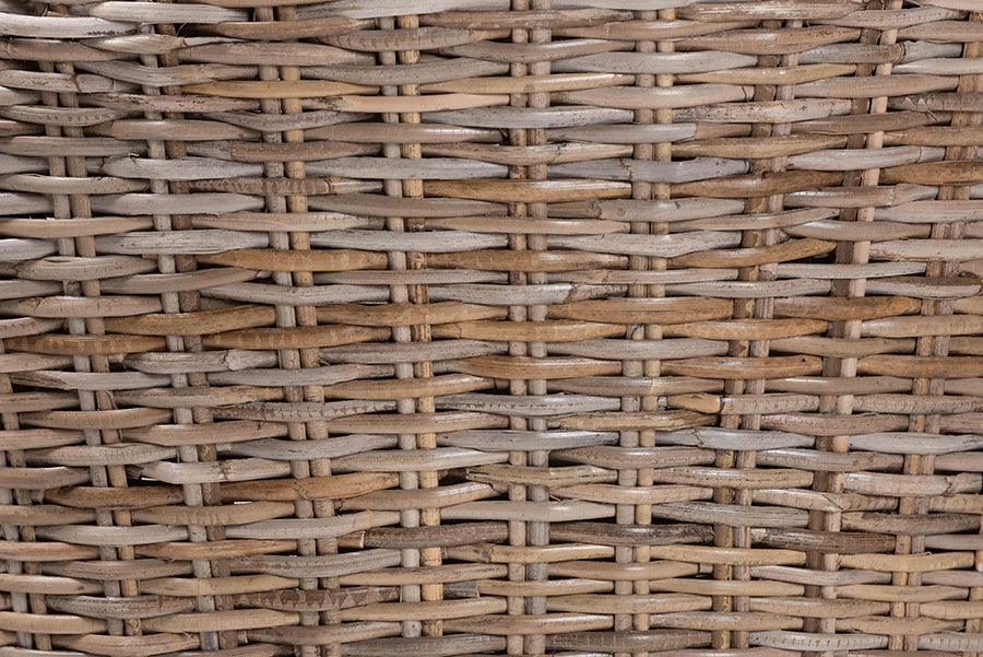bali & pari Niesha Bohemian Grey Natural Kubu Rattan and Mahogany Wood Dining Chair FredCo