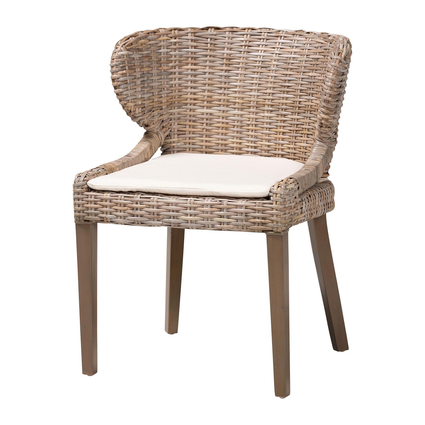 bali & pari Niesha Bohemian Grey Natural Kubu Rattan and Mahogany Wood Dining Chair FredCo
