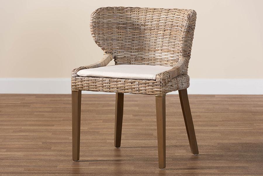 bali & pari Niesha Bohemian Grey Natural Kubu Rattan and Mahogany Wood Dining Chair FredCo