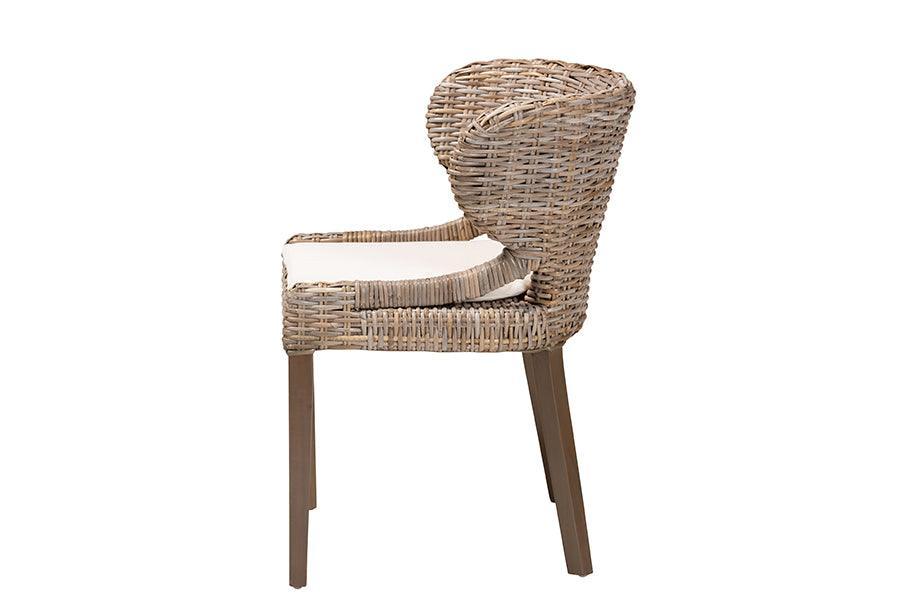bali & pari Niesha Bohemian Grey Natural Kubu Rattan and Mahogany Wood Dining Chair FredCo