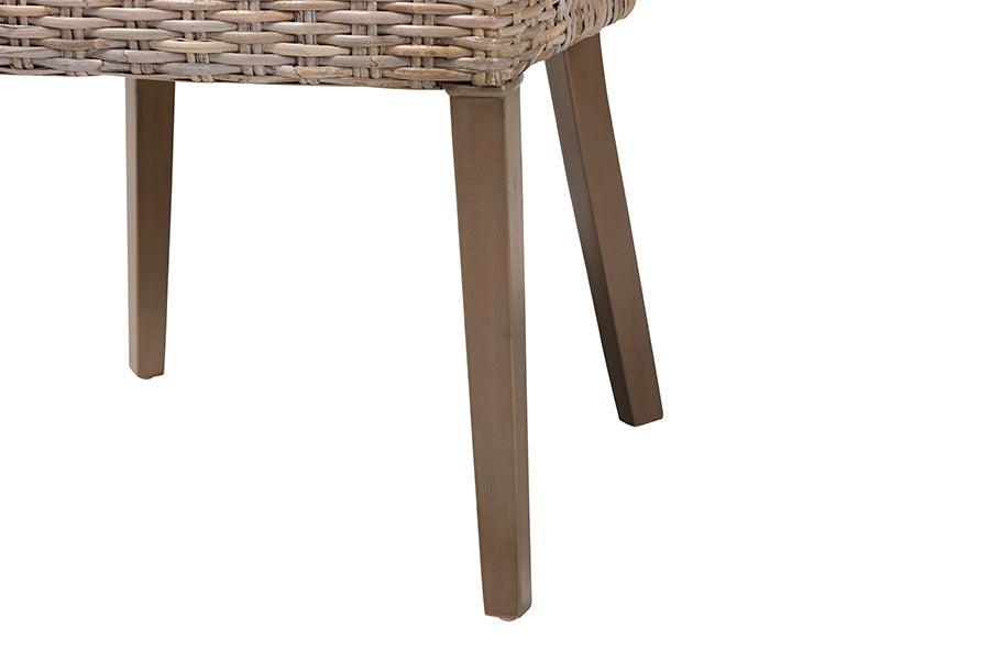 bali & pari Niesha Bohemian Grey Natural Kubu Rattan and Mahogany Wood Dining Chair FredCo