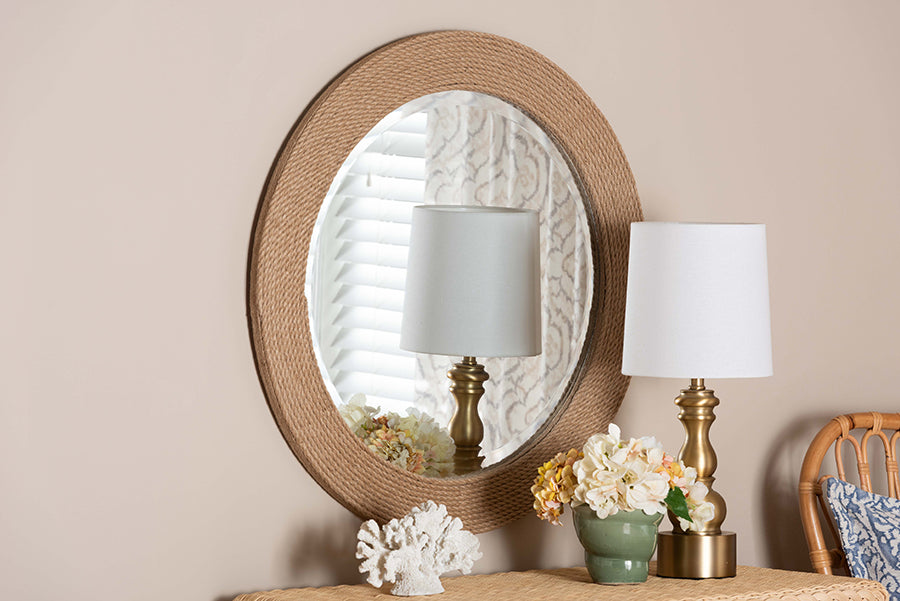 bali & pari Nieva Round Woven Rope Mirror - Coastal Mirror with Woven Jute Accents for Farmhouse, Boho Wall Decor, Beach House FredCo