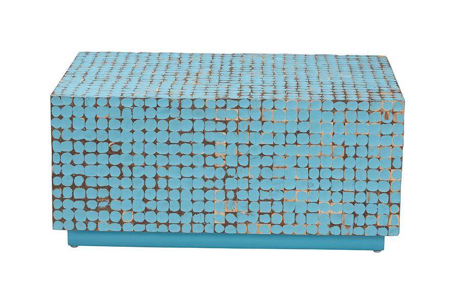 bali & pari Nitza Bohemian Blue Coconut Shell and Acacia Wood Coffee Table FredCo