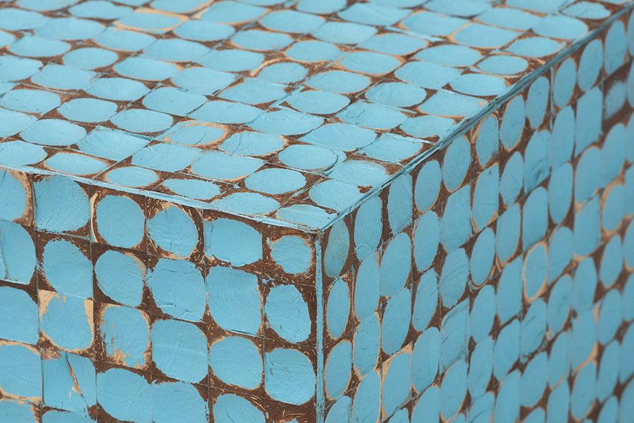 bali & pari Nitza Bohemian Blue Coconut Shell and Acacia Wood Coffee Table FredCo