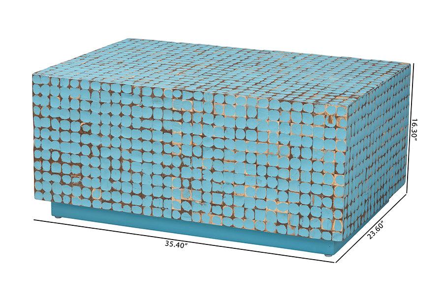 bali & pari Nitza Bohemian Blue Coconut Shell and Acacia Wood Coffee Table FredCo