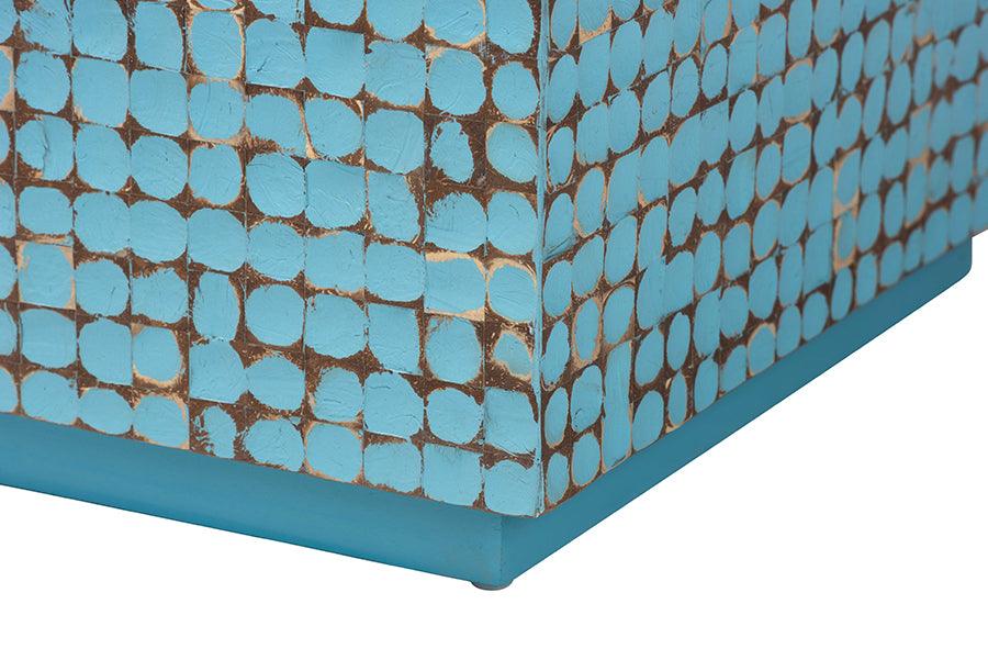 bali & pari Nitza Bohemian Blue Coconut Shell and Acacia Wood Coffee Table FredCo