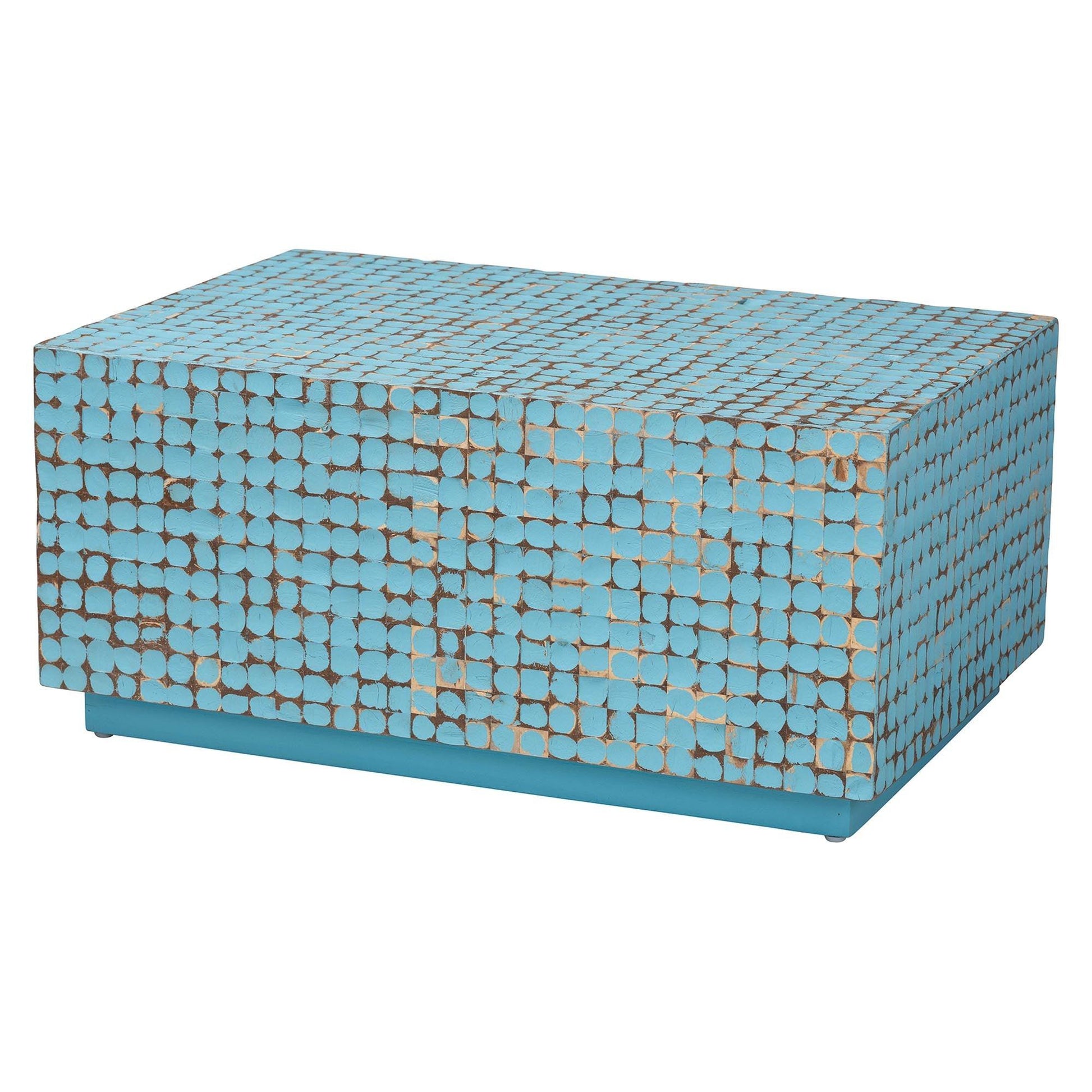 bali & pari Nitza Bohemian Blue Coconut Shell and Acacia Wood Coffee Table FredCo