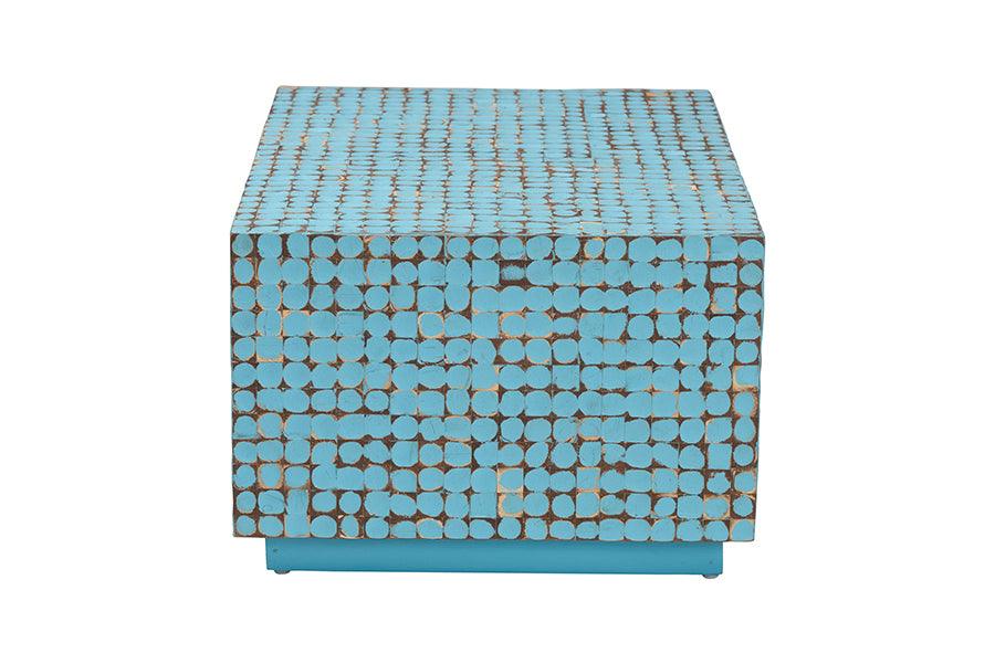 bali & pari Nitza Bohemian Blue Coconut Shell and Acacia Wood Coffee Table FredCo