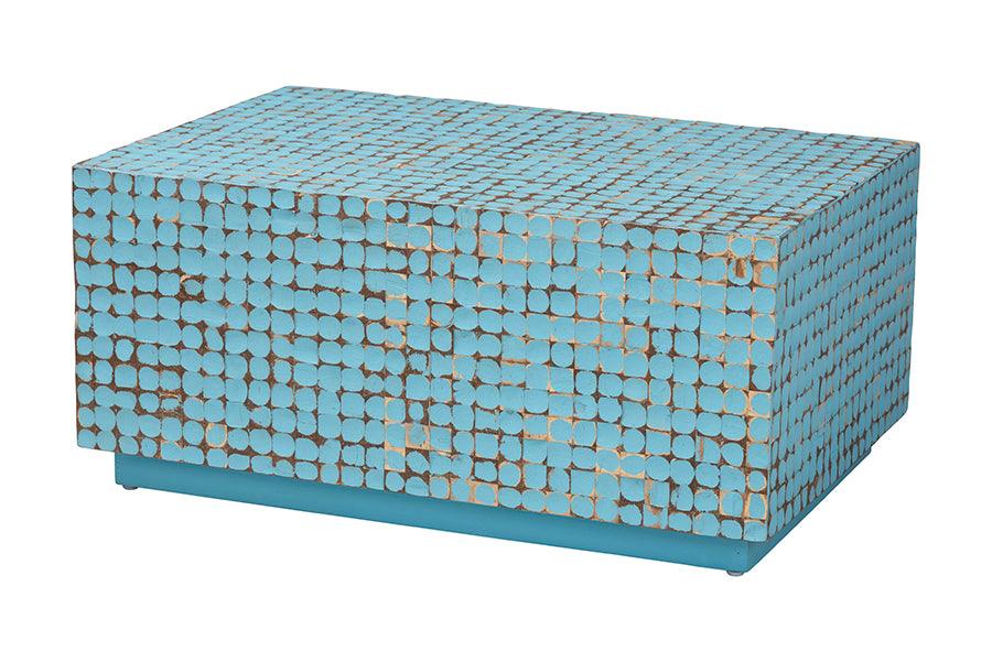 bali & pari Nitza Bohemian Blue Coconut Shell and Acacia Wood Coffee Table FredCo