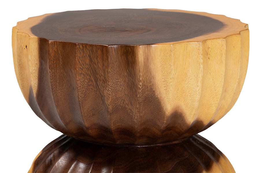 bali & pari Noleta Hand-carved Suar Wood Side Table - Sculptural Hourglass Accent Table with Natural Grain, Modern Boho Style for Living Room or Bedroom FredCo
