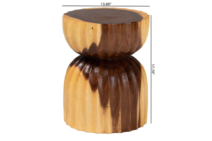 bali & pari Noleta Hand-carved Suar Wood Side Table - Sculptural Hourglass Accent Table with Natural Grain, Modern Boho Style for Living Room or Bedroom FredCo