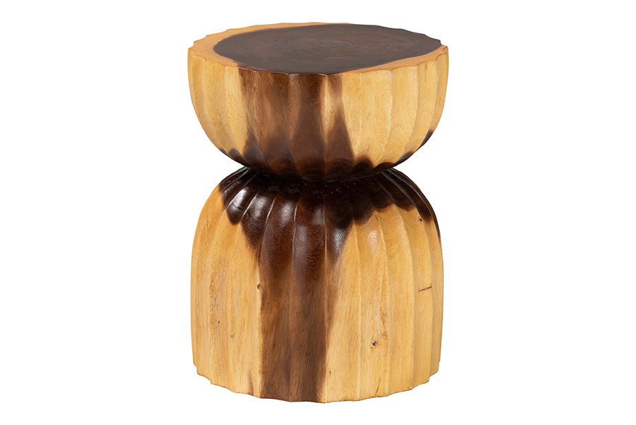 bali & pari Noleta Hand-carved Suar Wood Side Table - Sculptural Hourglass Accent Table with Natural Grain, Modern Boho Style for Living Room or Bedroom FredCo
