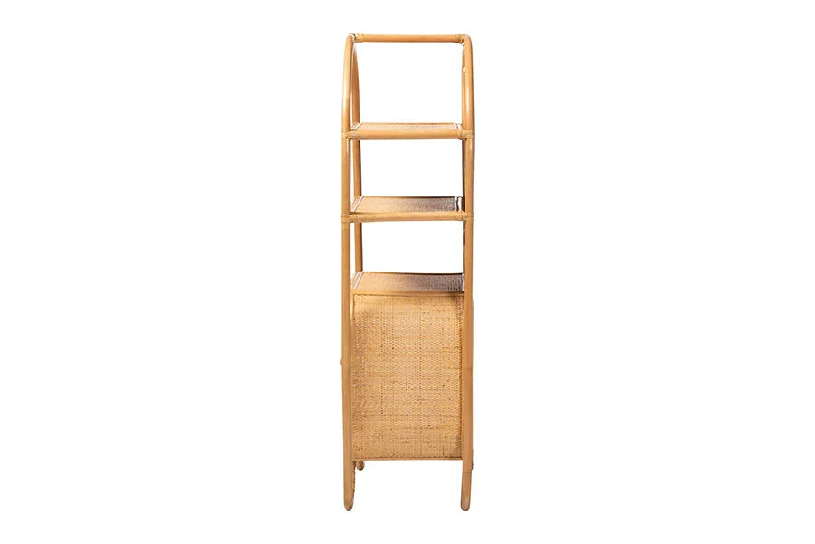 bali & pari Noreen Peacock Fan Natural Rattan Cabinet - Handcrafted Rattan Pole Hutch with Woven Doors and Shelves, Boho Coastal Accent Shelving and Display Unit FredCo
