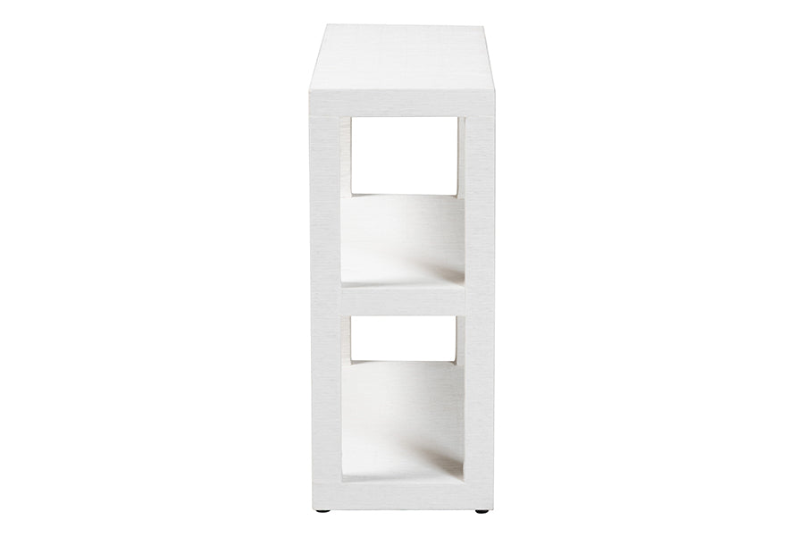 Modern white side table with open cube shelves from FredCo International furniture collection