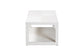 Modern white square coffee table with open shelf, minimalist furniture from FredCo International