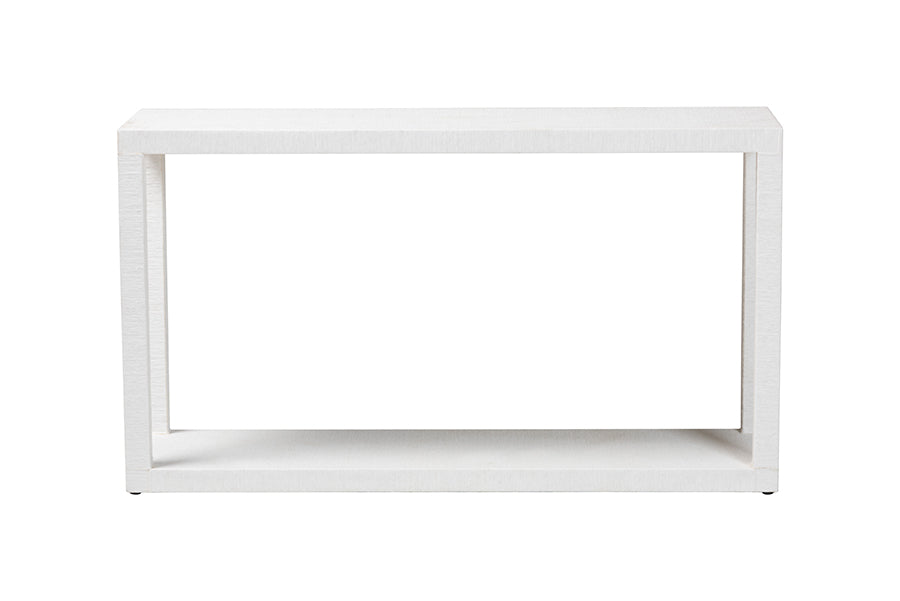 Modern white rectangular console table with clean lines, FredCo International furniture
