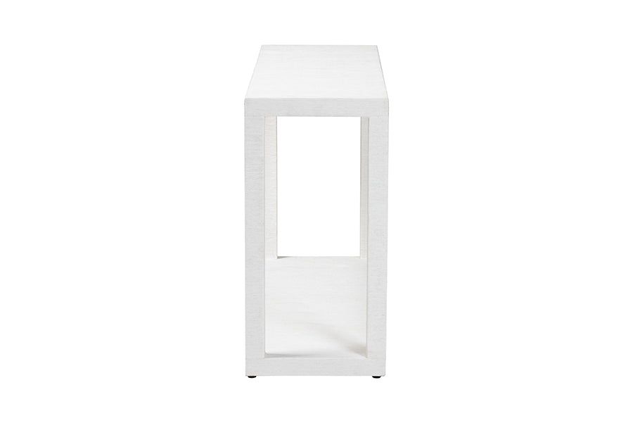 Modern white rectangular side table with open frame, FredCo International furniture