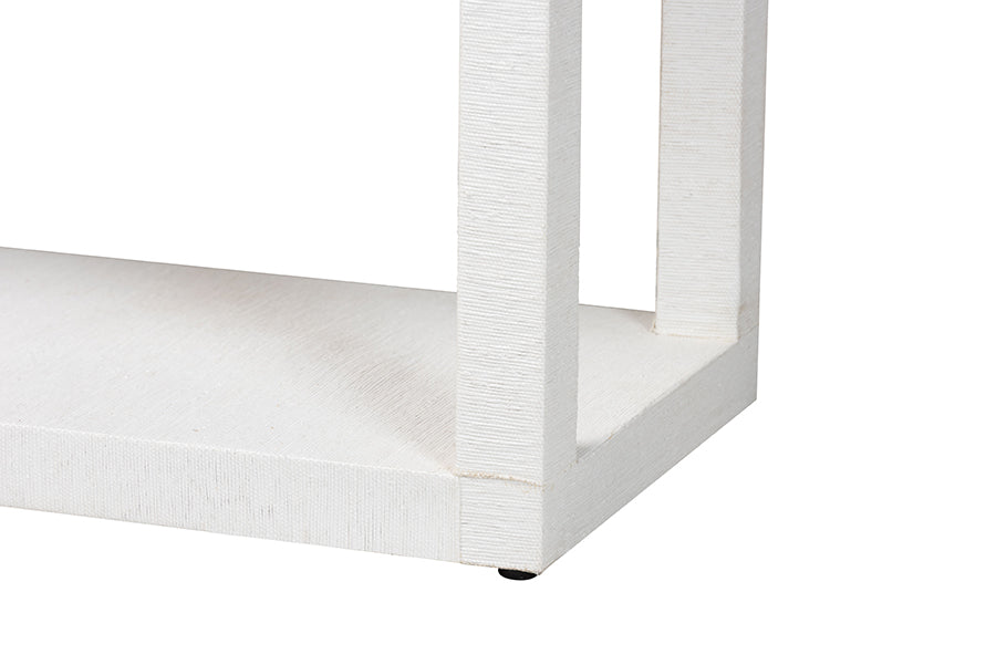 Close-up of white textured modern furniture leg and shelf from FredCo International
