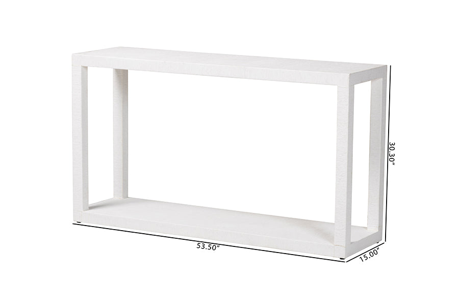 Modern white console table with rectangular open frame, 53.5x15x30.3 inches, FredCo furniture