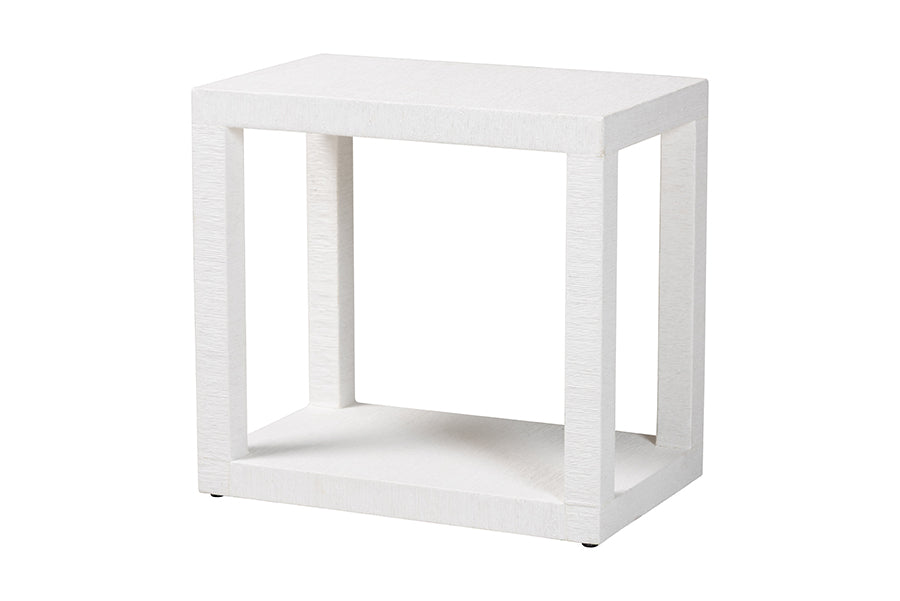 Modern white rectangular end table with open shelf, FredCo International furniture